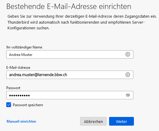 Thunderbird neues Konto
